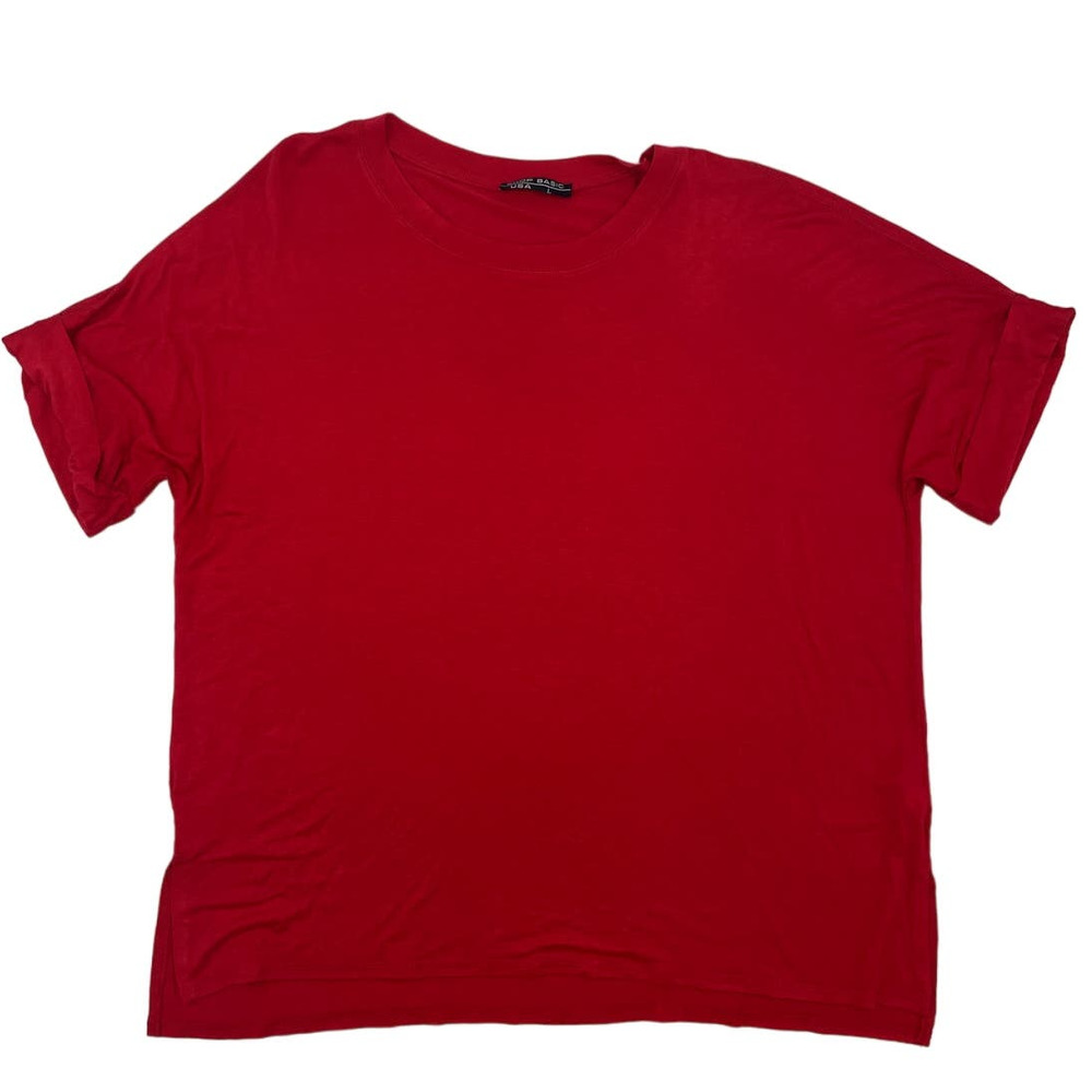 Shop Basic USA Red Cuffed Sleeve T-Shirt